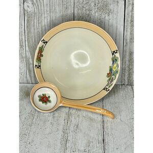 Vintage Noritake Lusterware Porcelain Footed Bowl & Spoon